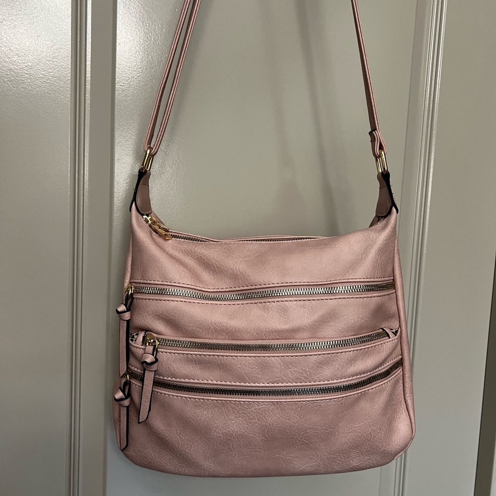 Dusty Pink Large Crossbody Bag w/Gold Accents